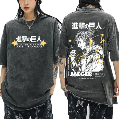 Anime Attack on Titan Washed T-Shirt Ackerman Mikasa Eren Jaeger Cherry Blossom Graphics Logo T Shirt Men Women Cotton T Shirts