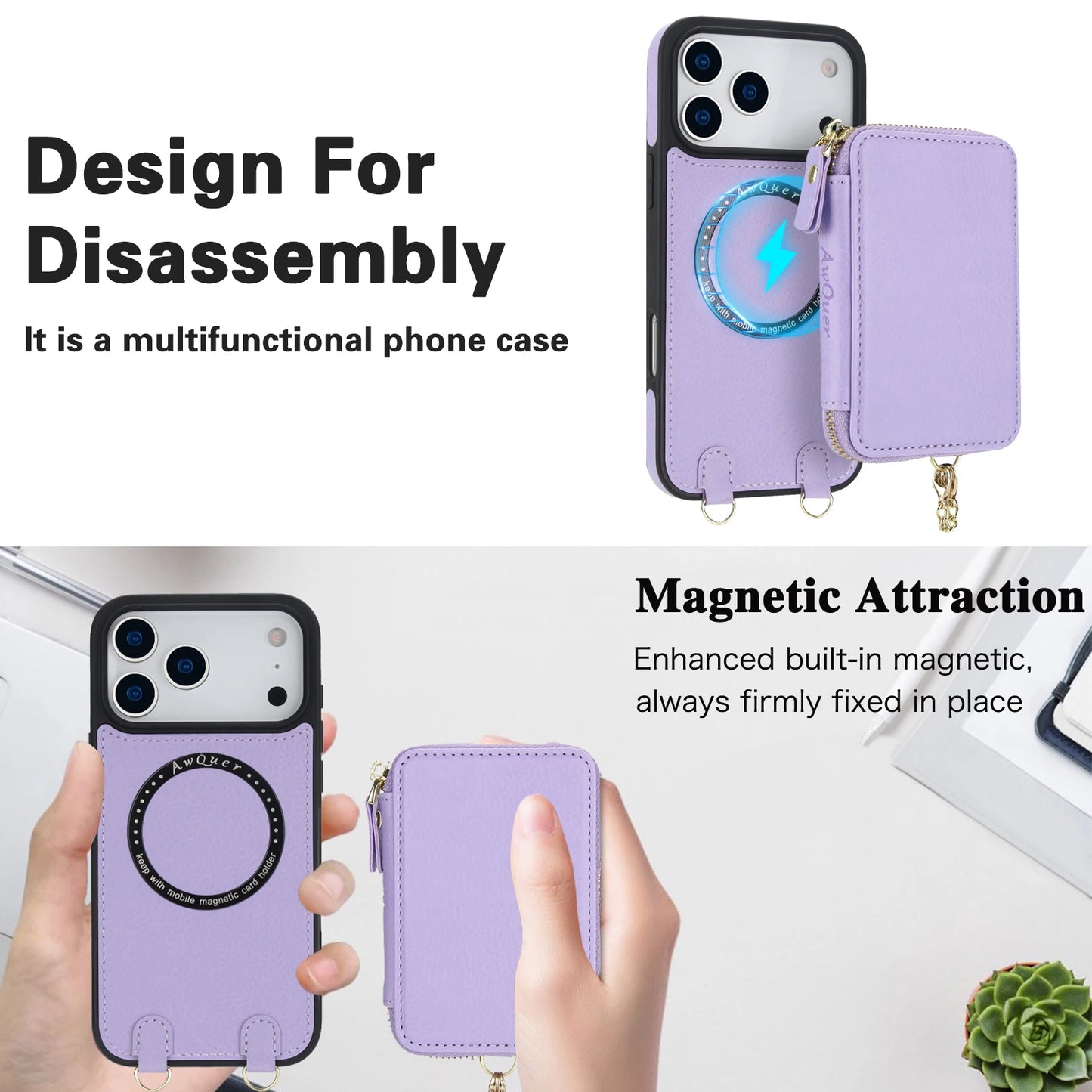 2 in 1 Detachable Crossbody Magnetic Cards Solt Wallet Leather Case For iPhone 17 Pro Max 16 Plus 15 14 13 12 Shockproof Cover