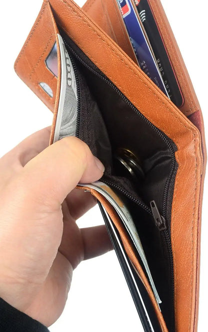 Cool Wallets for teen boys Ages 10-18, Cash with ID Window Cardholder,Faux Leather Wallet for Teen boys,Zippered Wallet for Teenagers,Teenage Teenager Youth Gift. (Brown dollar pattern)