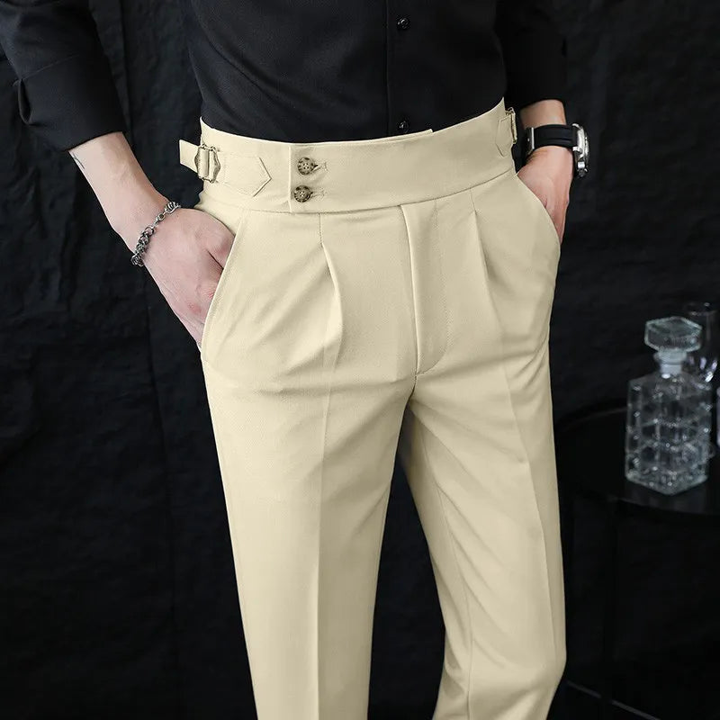 Italian Style Neapolitan High-waisted Suit Pants High Quality Fashion Men's Slim Fit Business Office Social Wedding Trousers
