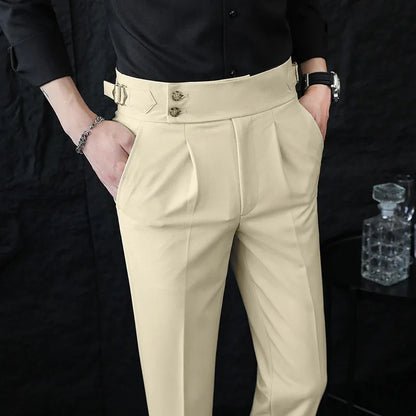 Italian Style Neapolitan High-waisted Suit Pants High Quality Fashion Men's Slim Fit Business Office Social Wedding Trousers
