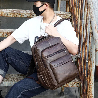 High QualityUSBCharging Backpack MenPULeather Large Capacity Computer Backpack School Backpack for Teenage Boys