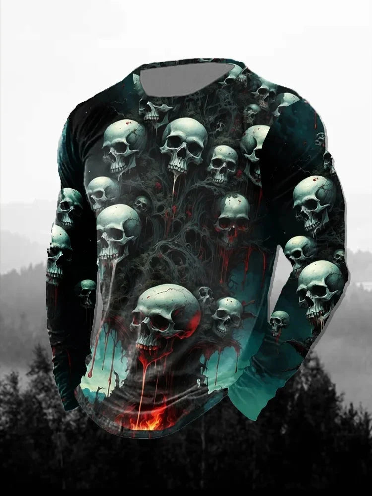 Fashion Skull Pattern 3D Printed Men's T-Shirt Casual outdoors Long Sleeve T-Shirt Unisex Autumn Unisex T-Shirt Men's Clothing