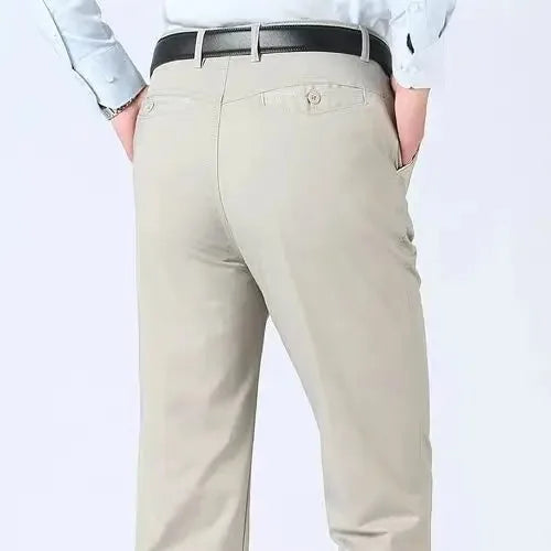 Men's Office Business 100% Cotton Pants Summer Thin & Autumn Thick High Waist Straight Loose Solid Bland Suit Slacks GOZBKF