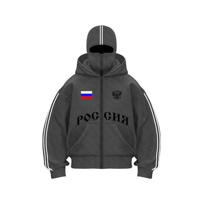 Russia Hot Sale Vintage Double Zip Hoodies Y2K Clothes Men Hip Hop Lettering Graphic Oversized Hoodies Sweatshirts Casual Jacket