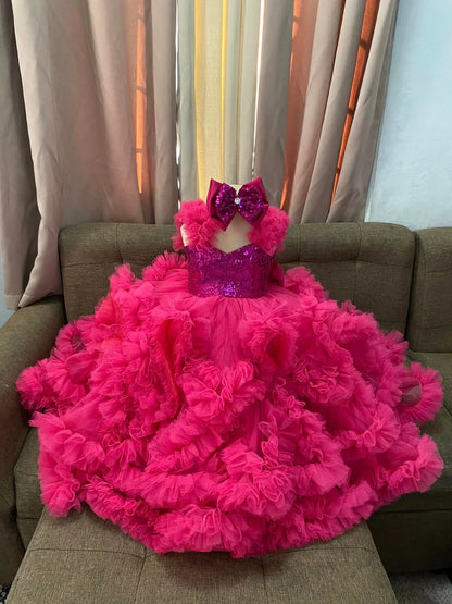 Luxury Ball Gown Girls Birthday Party Gowns Ruffles Sequined Flower Girl Dress For Wedding Customized Princess Child Prom Dress