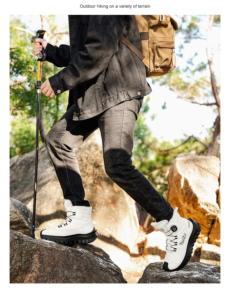 New Winter Oversized Men's Boots Waterproof Cold Resistant Plush and Warm Snow Boots Outdoor Thick Soled Casual Work Boots