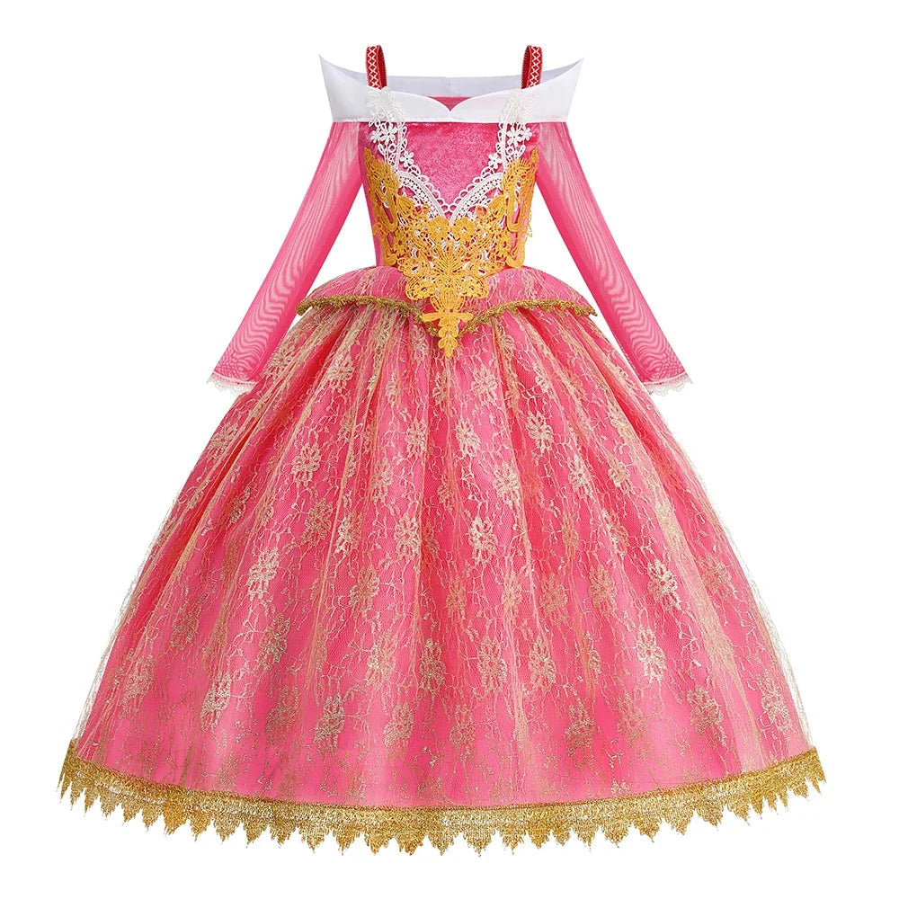 Girls Princess Costume Aurora Vestidos Cosplay Dress Girls Halloween Carnival Birthday Outfit Party Ball Gown