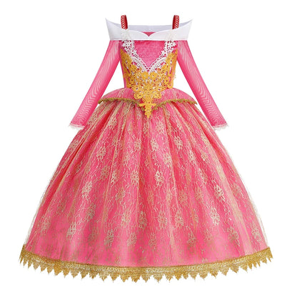 Girls Princess Costume Aurora Vestidos Cosplay Dress Girls Halloween Carnival Birthday Outfit Party Ball Gown