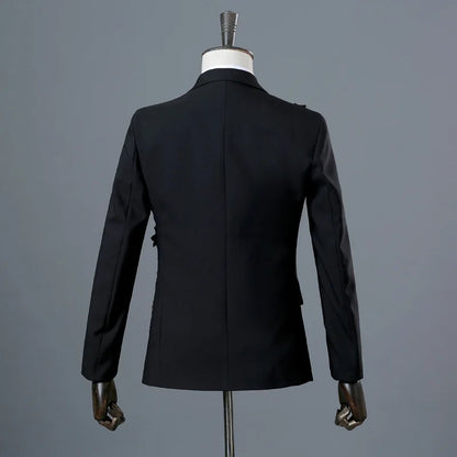 New Men Luxury Decal Suits Black / Red / Blue / White Fashion Singer Host Stage Performance Splicing Flower Blazers and Pants