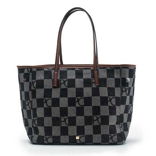 Lady Shoulder Bag Denim Checkerboard Design Light Luxury Large Capacity Simple Trendy Cool Texture Daily Commute Handbag