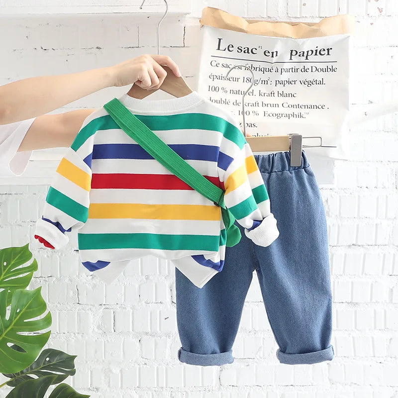New Spring Autumn Baby Clothes Set Children Boys Long Sleeved T-Shirt Pants 2Pcs/Sets Kids Girls Clothing Infant Striped Costume