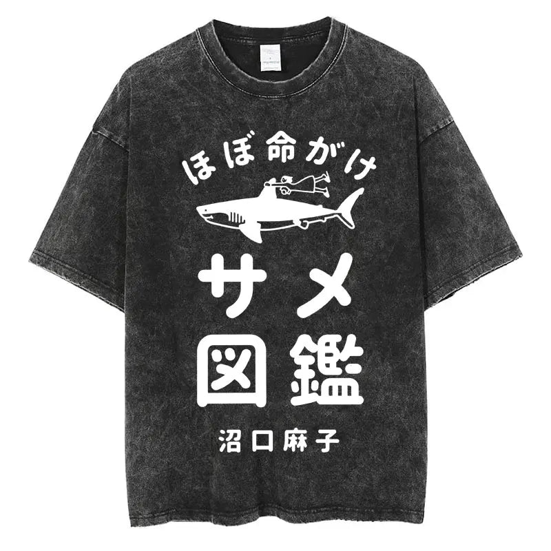 Japanese Tokyo Tokyo Culture Print Washed T Shirt Funny Fashion Vintage Men Women T-shirts Cotton Casual Loose Tees Streetwear