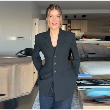 Casual Single-breasted Suit Jackets 2026 Spring New Female Elegant Lapel Full Sleeve Blazers Coat Women's Waist-cinching Outwear