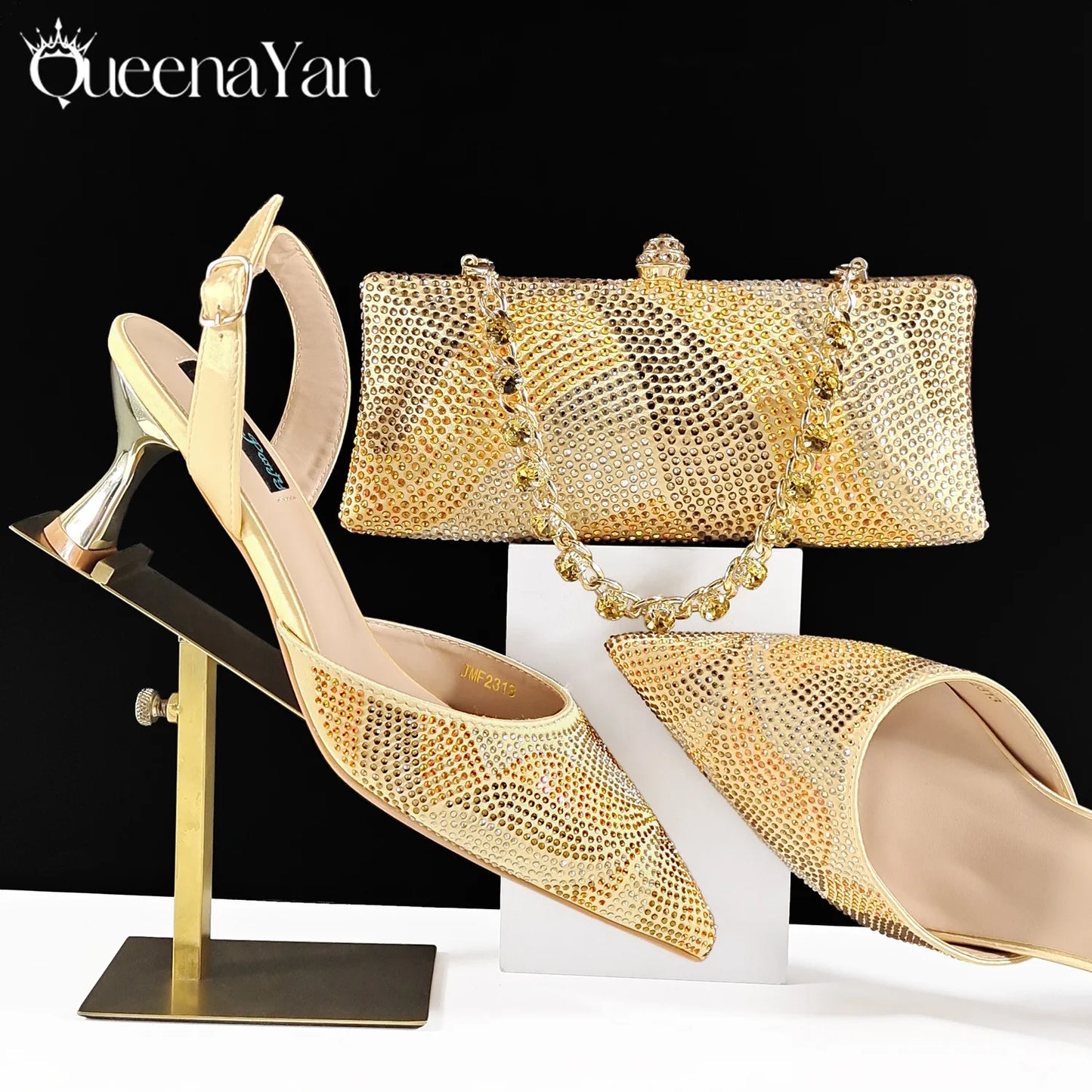 Festive Elegance Spot Goods Dazzling Heels and Chic Long Bag Clutch Perfect Combination Of Shoes And Bag for Special Occasions