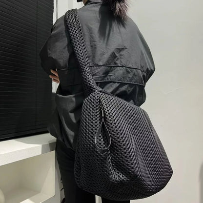 Ladies' fashionable mesh nylon lightweight diagonal cross bag with large capacity stitching casual shoulder bag