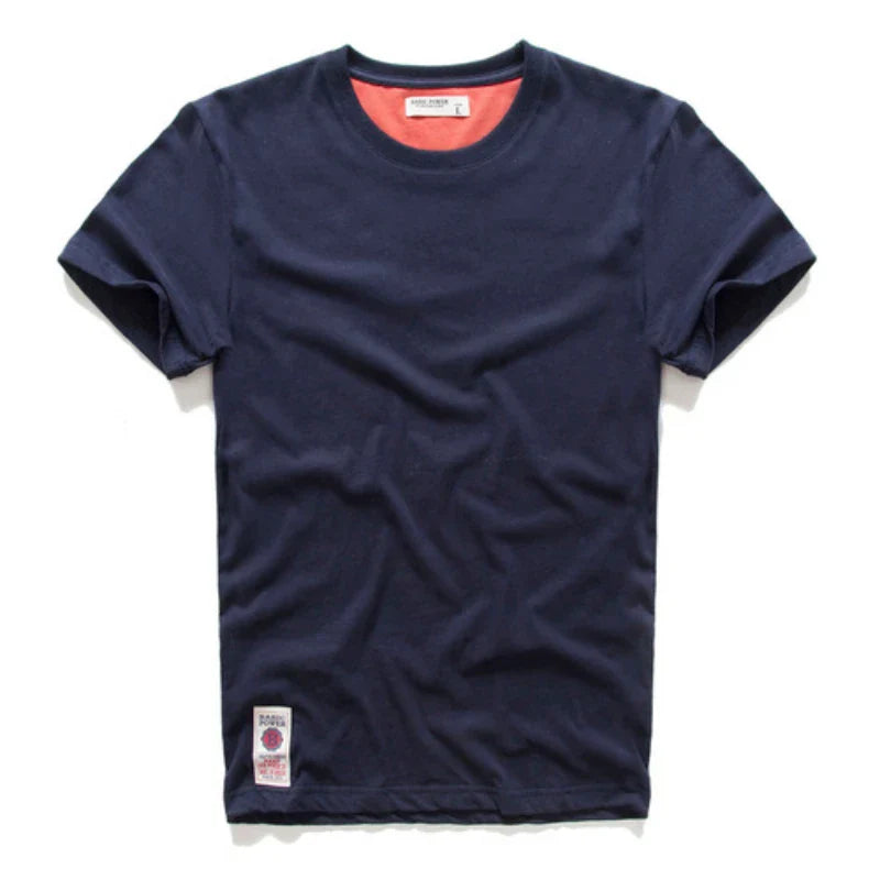 Men's T-Shirt Summer Cotton Solid T-Shirt Men's Short Sleeve Tee Fancy Yarns High Quality Classical Tops T Shirts Color Wine Blu