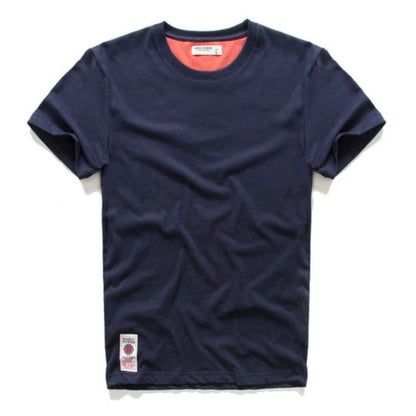 Men's T-Shirt Summer Cotton Solid T-Shirt Men's Short Sleeve Tee Fancy Yarns High Quality Classical Tops T Shirts Color Wine Blu