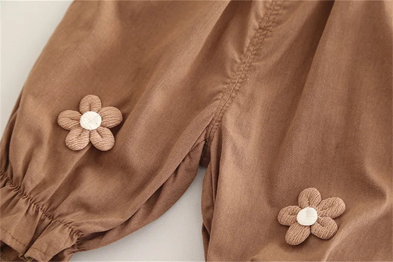 New Toddler Summer Baby Girls Clothes Suits Children Big Wave Lapel Shirt +Flower Cropped Pants 2Pcs/Set Infant Fashion Clothing