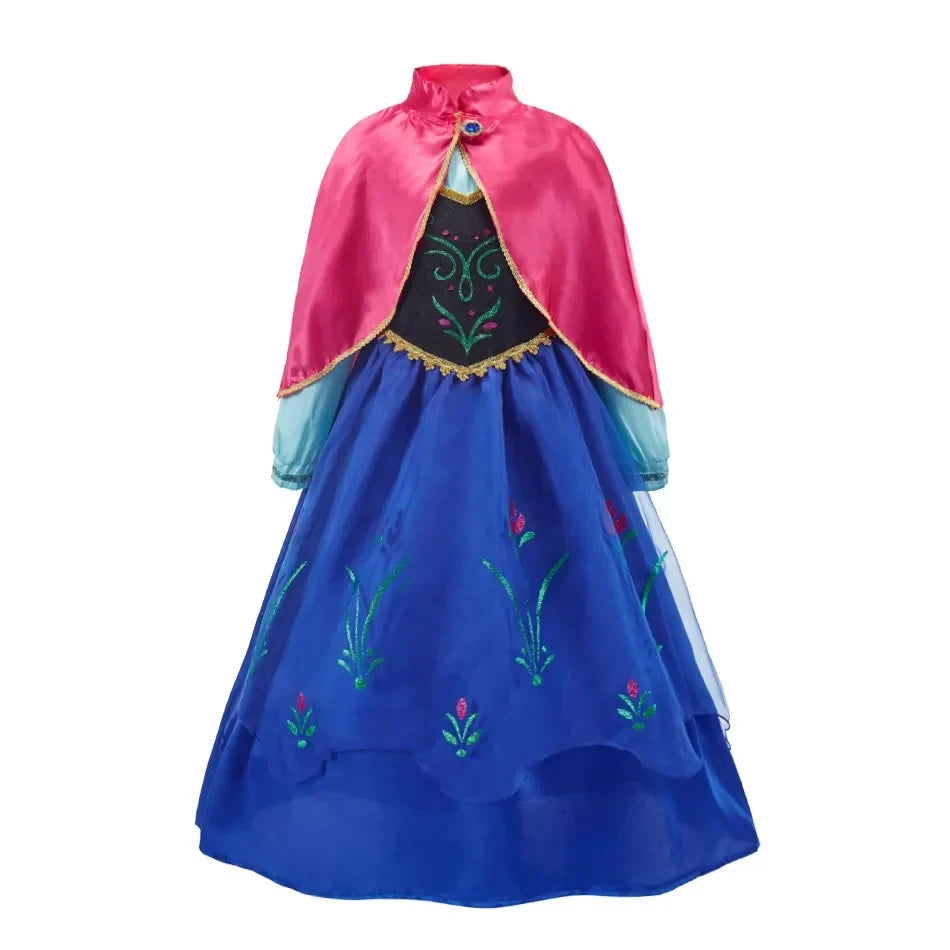 2026 Kid Elsa Anna Costume Girl Birthday Floral Dress Children Snow Queen Performance Fantasy Princess Evening Halloween Costume