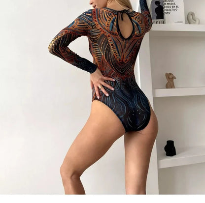 Women Long Sleeve Tattoo Swimsuit UV Protection Rash Guard SPF Sunblock Surfing Suit Diving Swimwear Beach Sportswear Bodysuits