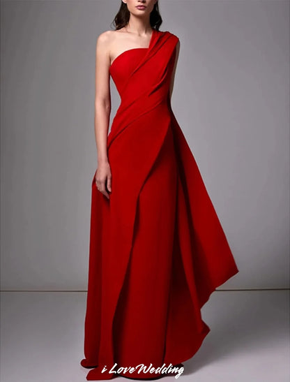 Red One Shoulder Prom Dresses Elegant Spandex Sleeveless Pleats Floor Length Evening Dresses 2025 Wedding Guest Dress Customized