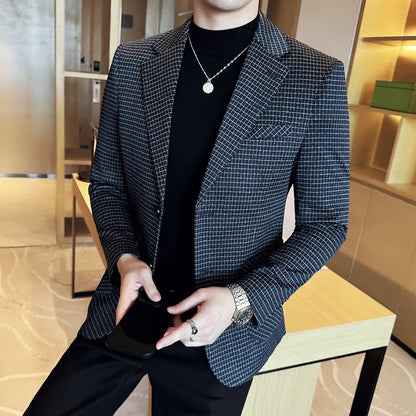 British Style Plaid Suit Jacket For Men 2025 New Business Casual Slim Blazer Formal Wedding Party Suit Dress Coats Men Clothing