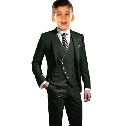 Boys Elegant Peak Lapel Suit Set 3 Pieces Birthday Party Outfit,Autumn Long Sleeve Tuxedo Wedding Guest Clothes,Plus Size Suits