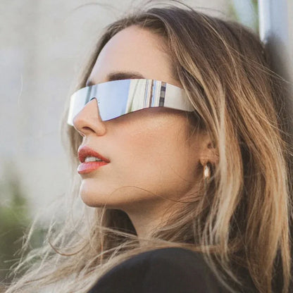 Cycling Punk One Piece Sunglasses Women Goggle Mirrored Y2K Sun Glasses Men 2000'S Wrap Around Eyeglasses Fashion Eyewear