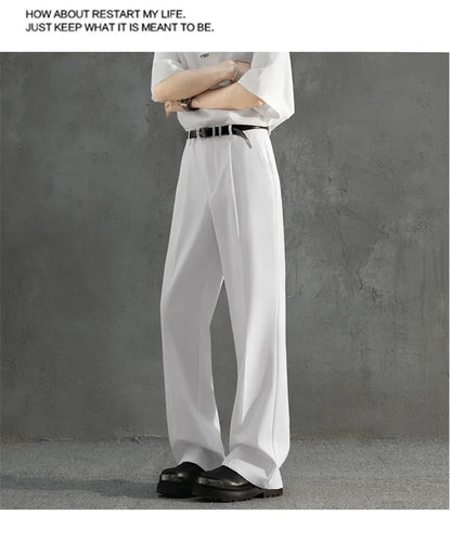 White Luxury Draped Suit Pants Men Fashion Dress Pants Korean Loose Straight Casual Pants Mens Office Formal Trousers Male S-3XL
