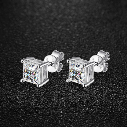 Certified 0.6/1/2/6carat Princess Cut Moissanite Diamond Stud Earrings for Women Men 925 Sterling Silver Square Ear Studs