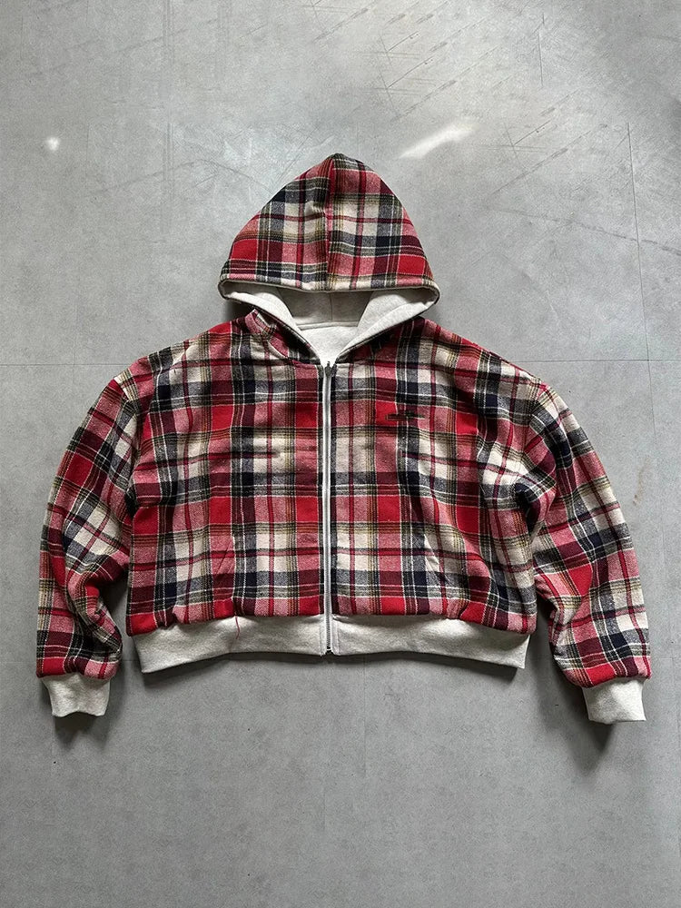 Winter Casual Plaid Print Hoodie Women's Warm Zip-Up Double-Sided Wear Sweatshirt Female Fashion Trendy Loose Hooded 2025 New