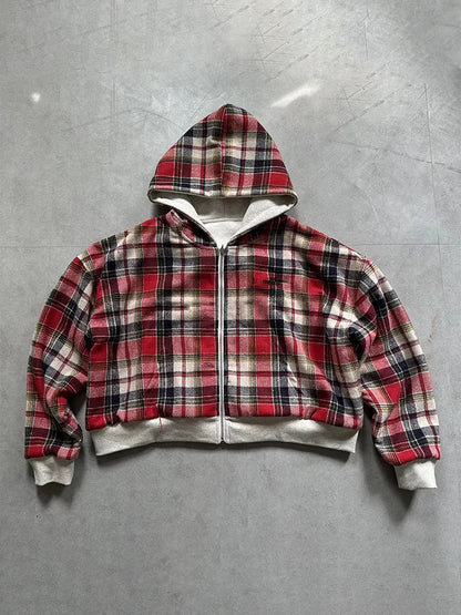 Winter Casual Plaid Print Hoodie Women's Warm Zip-Up Double-Sided Wear Sweatshirt Female Fashion Trendy Loose Hooded 2025 New