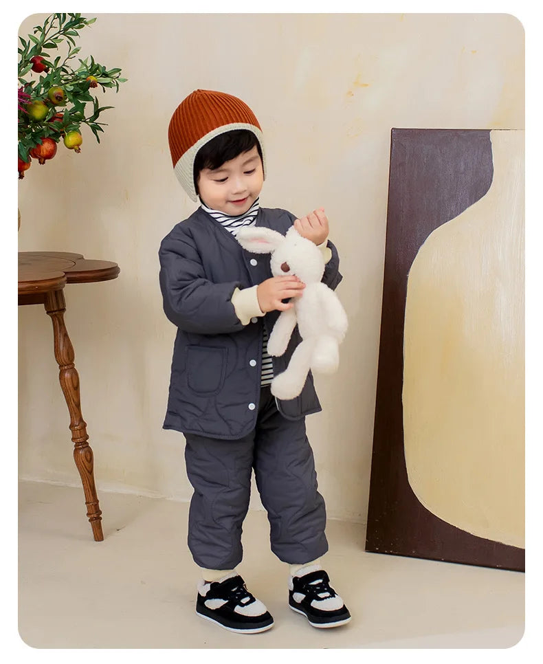Autumn Winter Baby Kids Jackets+Pants Sets Thicken Boys Girls Coat Trousers Warm Windproof Clothes Suit For Children Home Wear