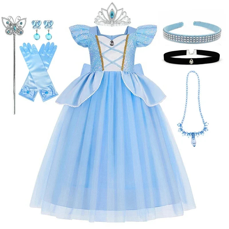 Deluxe Elegant Cinderella Princess Ball Gown Fancy Birthday Cinderella Party Dress Vestidos Costume Play Carnival Apparel