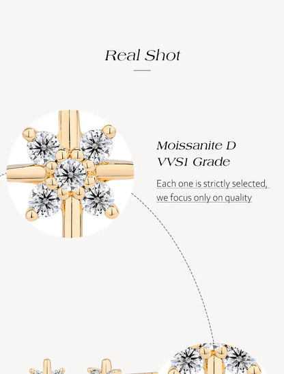 Snowflake Moissanite Earrings DVVS1 Real 925 Sterling Silver 18K Gold Plated for Women Wedding Engagement Party Jewelry