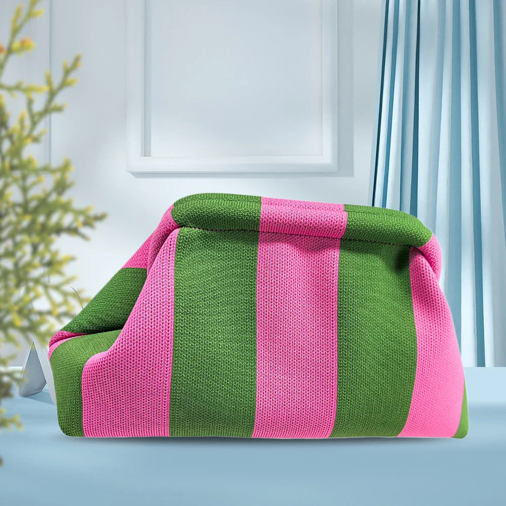 Summer Beach Clutch Bag Contrast Color Small Crochet Handbag Knitting Dumpling Clutch for Women Cute Cloud Casual Colorblock Bag