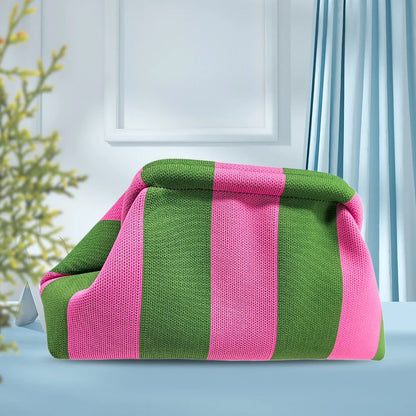 Summer Beach Clutch Bag Contrast Color Small Crochet Handbag Knitting Dumpling Clutch for Women Cute Cloud Casual Colorblock Bag