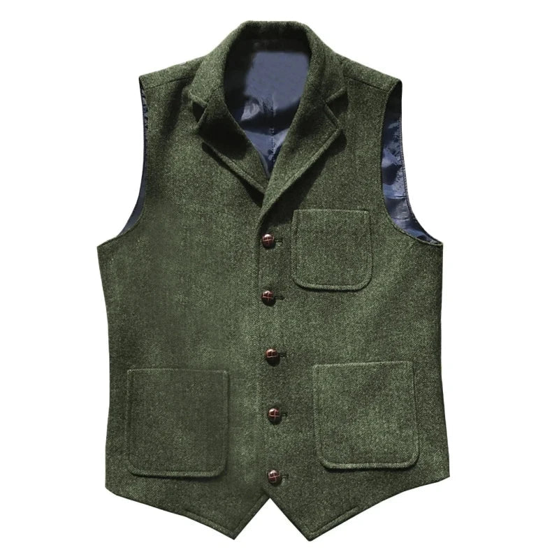 Men Vest Brown With Lapel Pocket Single Button Waistcoat For Wedding Birthday Formal Business Casual Banquet Work Men Suit