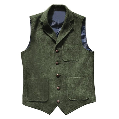 Men Vest Brown With Lapel Pocket Single Button Waistcoat For Wedding Birthday Formal Business Casual Banquet Work Men Suit