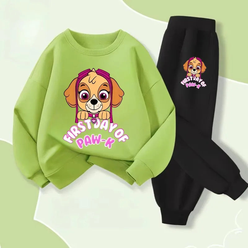 Girls' Casual Pullover Long Pants Two Piece Sets Cartoon Printed Kids Hoodies Set Children's Breathable Sweatsuit