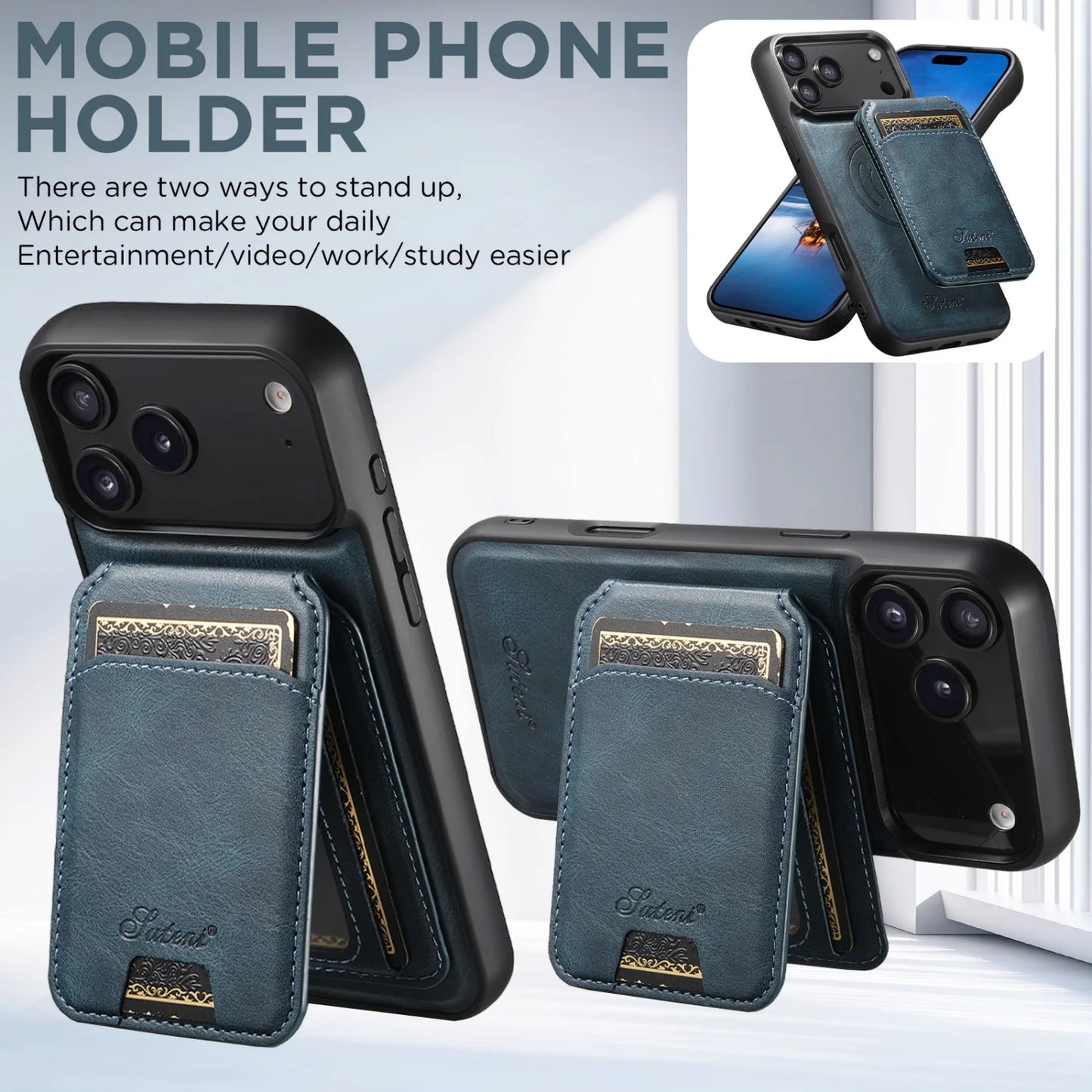 لجراب iPhone 17 Air/16E/15/14/12/13 Promax Plus اثنين في واحد، تغطية كاملة من مادة TPU مع حامل بطاقات وإدخال بطاقة مغناطيسية وجراب جلد