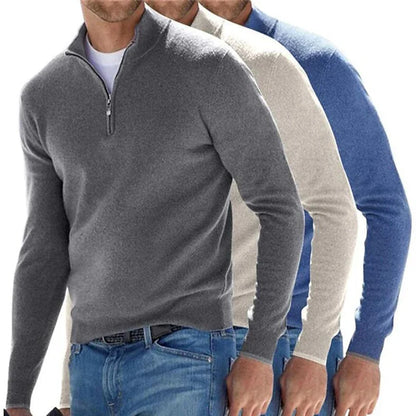 Men's Casual Sweater New V-neck Long Sleeve Pullover Outdoor Work Sweatshirts Autumn Lightweight Half Zipper Sweater Winter Top
