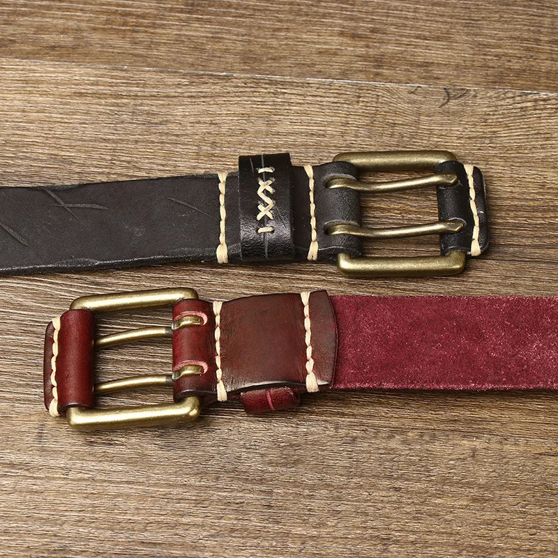 3.8CM Men High Quality Genuine Leather Brass Buckle Belt Luxury Designer Belts Men Pure Cowskin Fashion Strap Male Jeans for Man