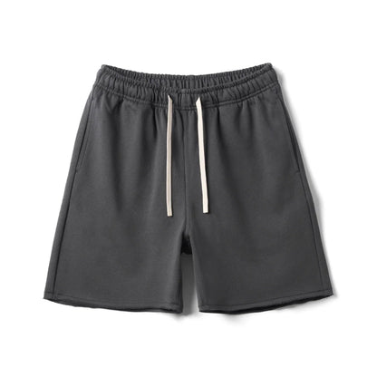 2025 Summer New Oversize 390gsm Drawstring Shorts Men  Raw  Hem Athletic Sports Runinng Shorts