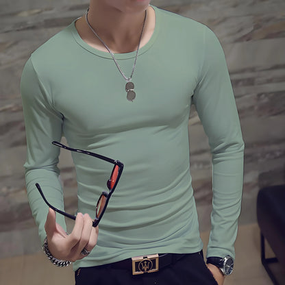 Men's Casual Fashion Solid Color Long-Sleeved Round Neck T-Shirt Classic Men's Spring and Autumn Thin Comfortable Top