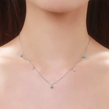 Real 925 Sterling Silver Fashion Stunning Turquoise Link Chain Charm Necklace For Women Daily Fine Jewelry