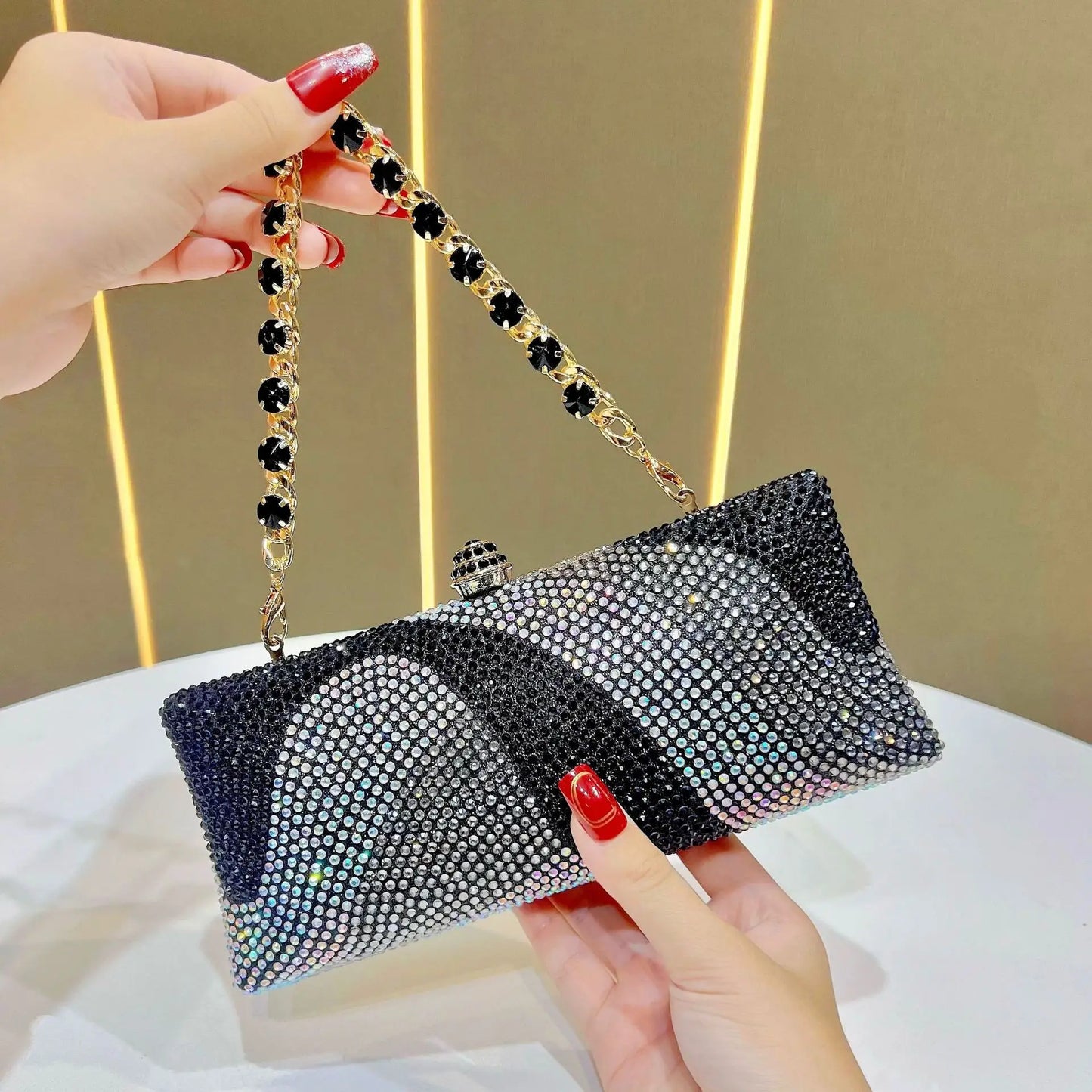 Fashion Trendy Party Bag Evening Shiny Rhinestone Clutch Phone Holder Large Capacity Women's Daily Use Glitter Party Bag