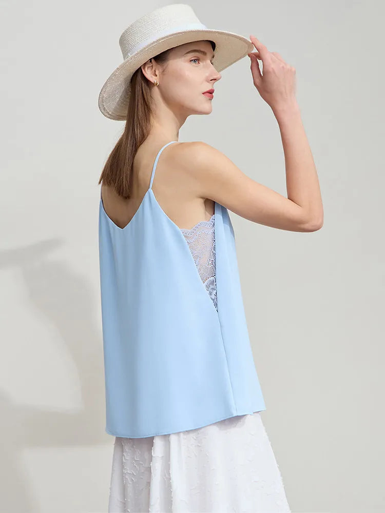 Women's Camisole 2026 Summer New V-Neck Chiffon Spaghetti Strap Tank Lace Patchwork Romantic Sleeveless Top Women 12442023