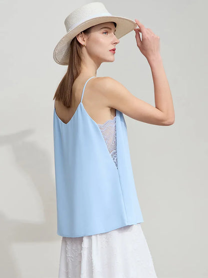 Women's Camisole 2026 Summer New V-Neck Chiffon Spaghetti Strap Tank Lace Patchwork Romantic Sleeveless Top Women 12442023